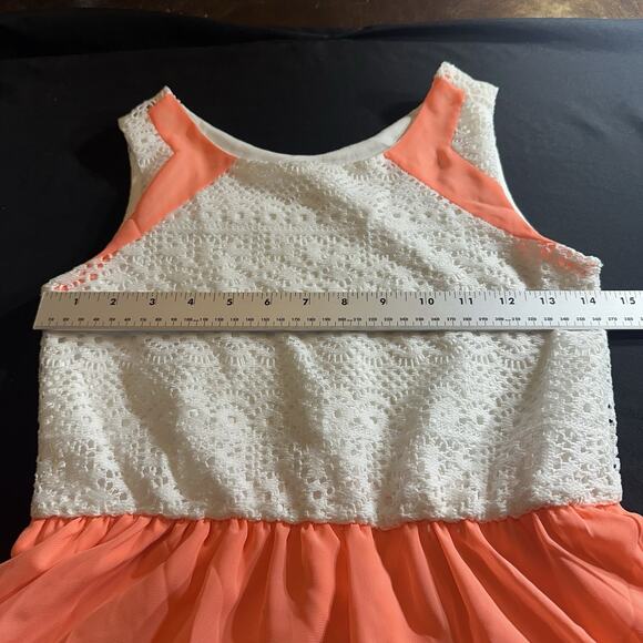 GB Girls white lace top and coral/orange chiffon bottom fit-and-flare dress - Picture 5 of 7